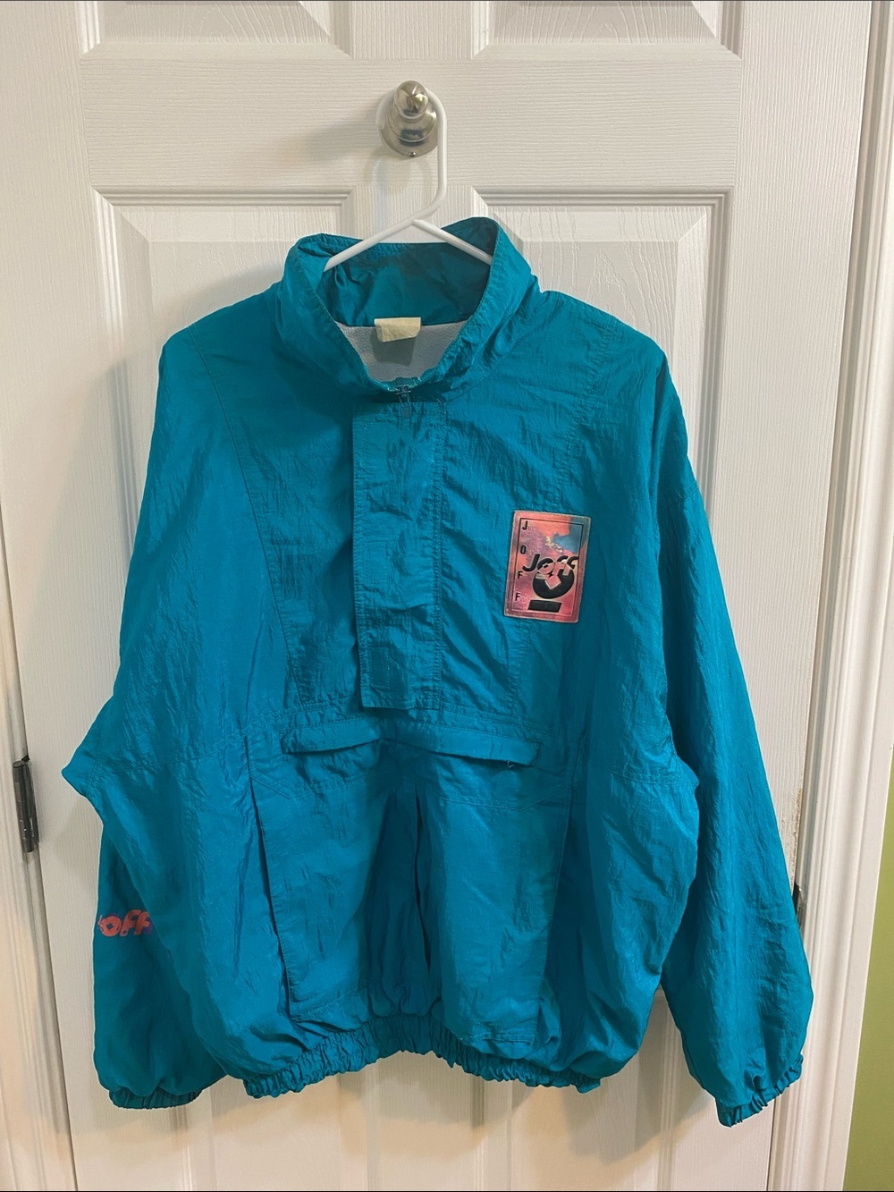 Vintage 80s Retro Joff Windbreaker Teal Men’s Pullover Jacket Size XL Fun Casual